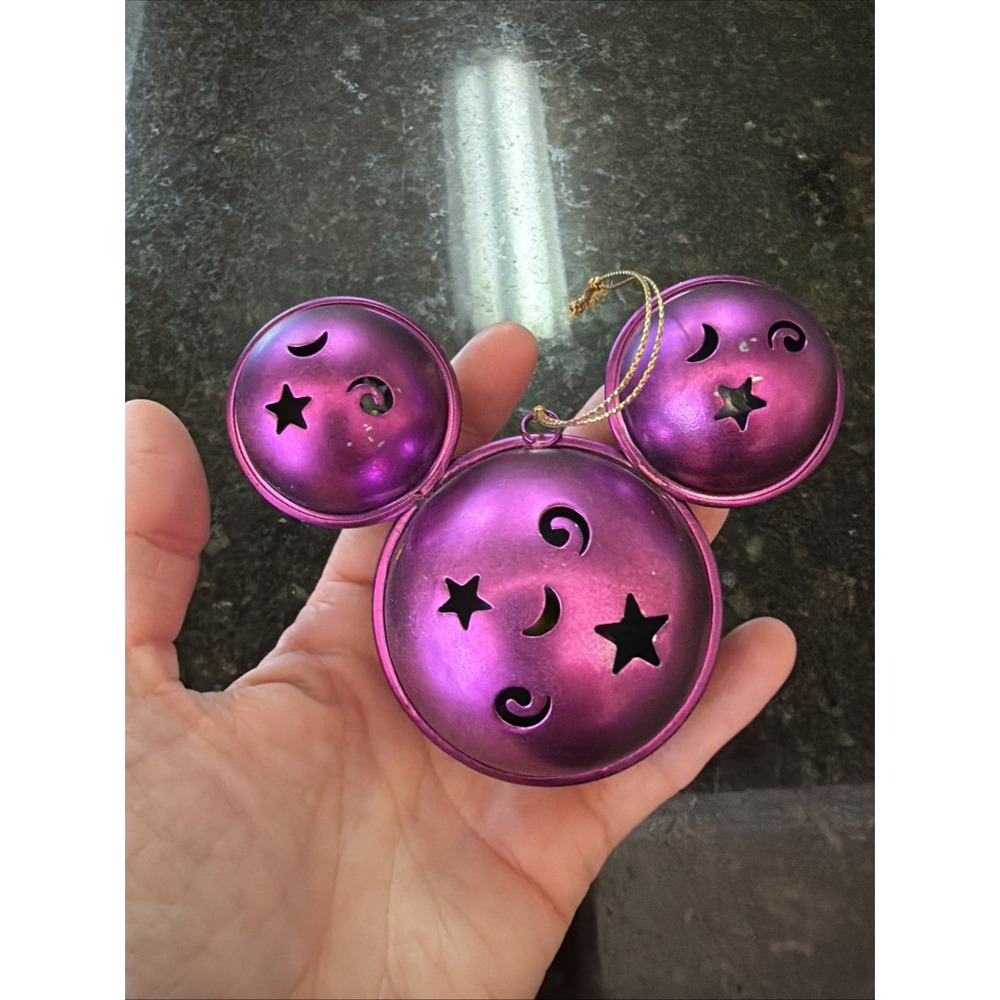 Vintage 90s Disney Purple Mickey Head Jingle Bell Christmas Ornament Mickey Ears
